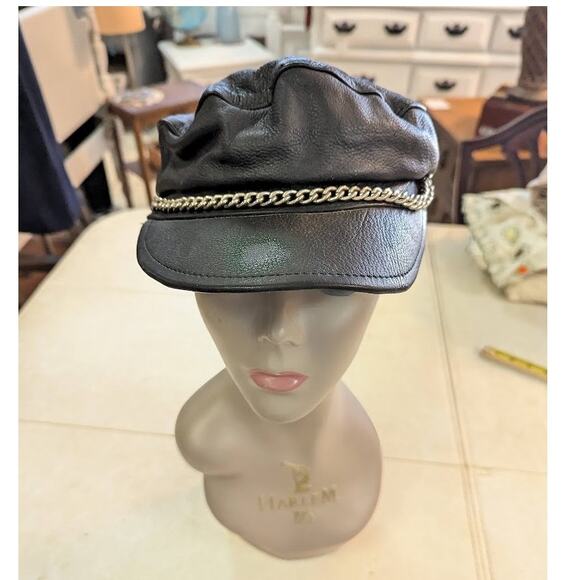 VTG Muir Easyriders Leather Chain Hat Cap Biker Captain Newsboy Hat Made In USA - Picture 1 of 9